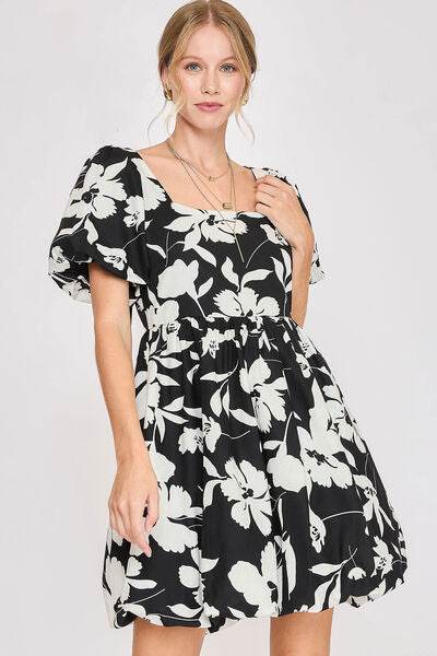 Umgee Two Tone Floral Print Babydoll Dress Plus Size - us.meeeshop