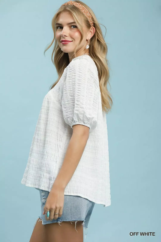 Umgee Textured Puff Sleeve Blouse (women's shirts & tops) view 2 - shop at us.meeeshop
