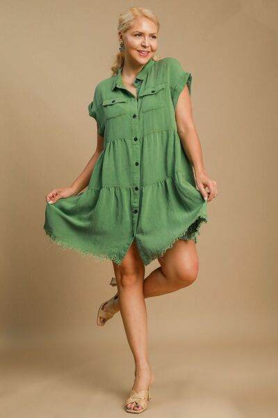 Umgee Frayed Hemline Button Down Shirt Dress Plus Size - us.meeeshop