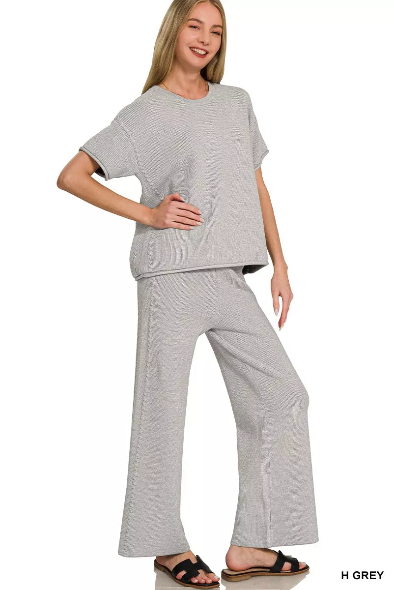 zenana viscose round Zenana Viscose Round Neck Top & Pants Set view 2 (top) - shop at us.meeeshop