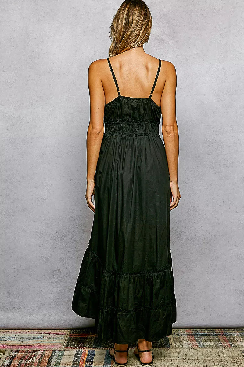 pol embroidered detail Pol Embroidered Detail Tassel Tie Smocked Waist Midi Tiered Cami Dress view 5 (dress) - shop at us.mee