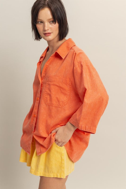 HYFVE Button Down Collared Neck Relaxed Fit Shirt in Orange - us.meeeshop