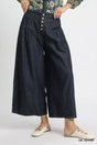 Umgee Stone Washed Wide-leg Button-front Culottes