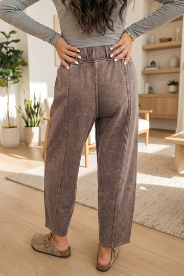 Lola Mineral Wash Seam Detail Elastic Waist Barrel Pants