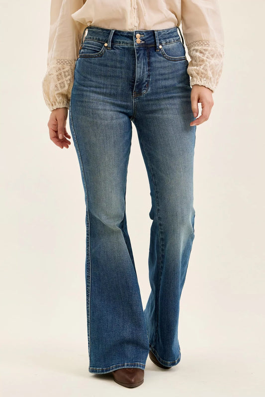 judy blue high Judy Blue High Waist Double Button Tummy Control Flare Jeans DK (bottom) - shop at us.meeeshop
