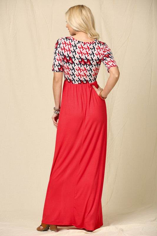 Celeste | Houndstooth Round Neck Short Sleeve Maxi Dress Plus Size - us.meeeshop