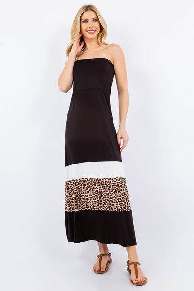 Celeste Leopard Color Block Tube Maxi Dress Plus Size - us.meeeshop