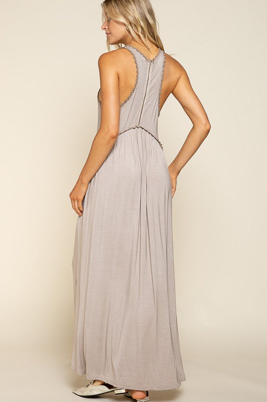 POL Stone Washed Side Slit Cut Out Maxi Dress | us.meeeshop
