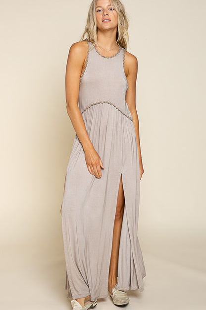 POL Stone Washed Side Slit Cut Out Maxi Dress | us.meeeshop