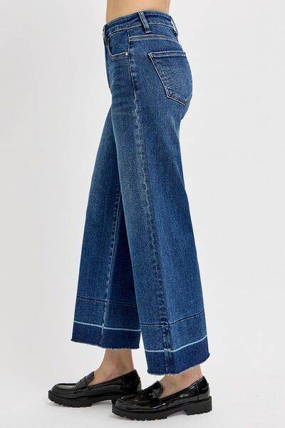 RISEN Tummy Control High Rise Crop Wide Hem Jeans Plus Size - us.meeeshop