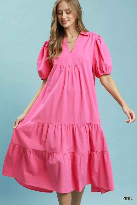 umgee solid tiered Umgee Solid Tiered Midi Dress PINK (dress) - shop at us.meeeshop