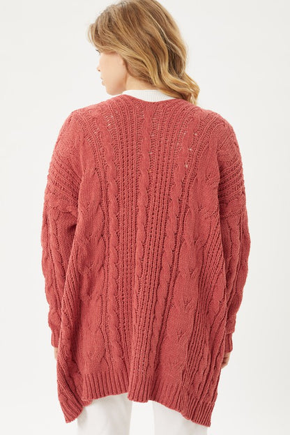 Chenille Cable Knit Oversized Open Front Cardigan | us.meeeshop