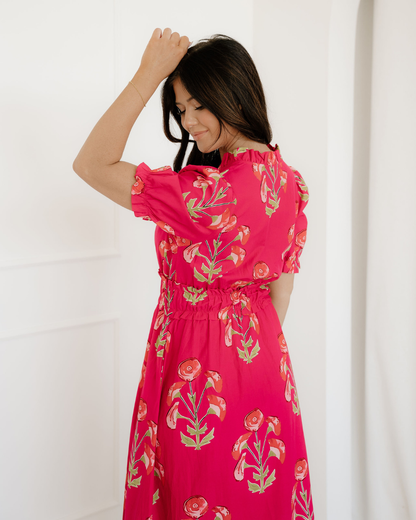 neve floral print Neve Floral Print Frilled V Neck Short Sleeve Ruffle Maxi Dress view 7 (dress) - shop at us.meeeshop