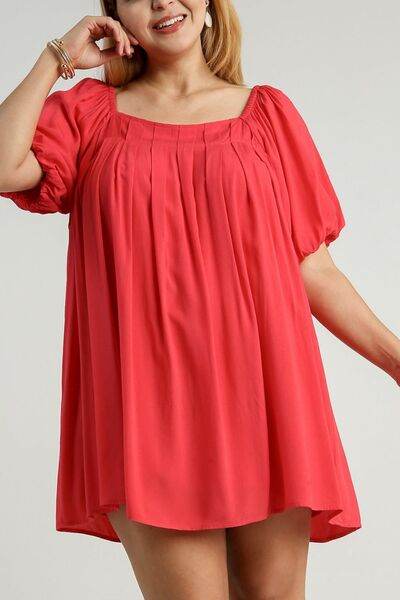 Umgee Squared Neck Puff Sleeve Mini Dress Plus Size - us.meeeshop