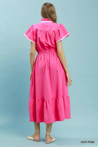 umgee contrast trim Umgee Contrast Trim Midi Dress with Tiered Ruffle Hem view 3 (dress) - shop at us.meeeshop