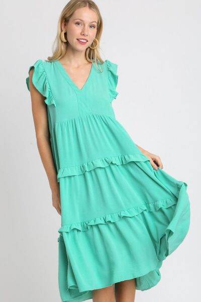 Umgee Ruffle Tiered Cap Sleeve Midi Dress Plus Size - us.meeeshop