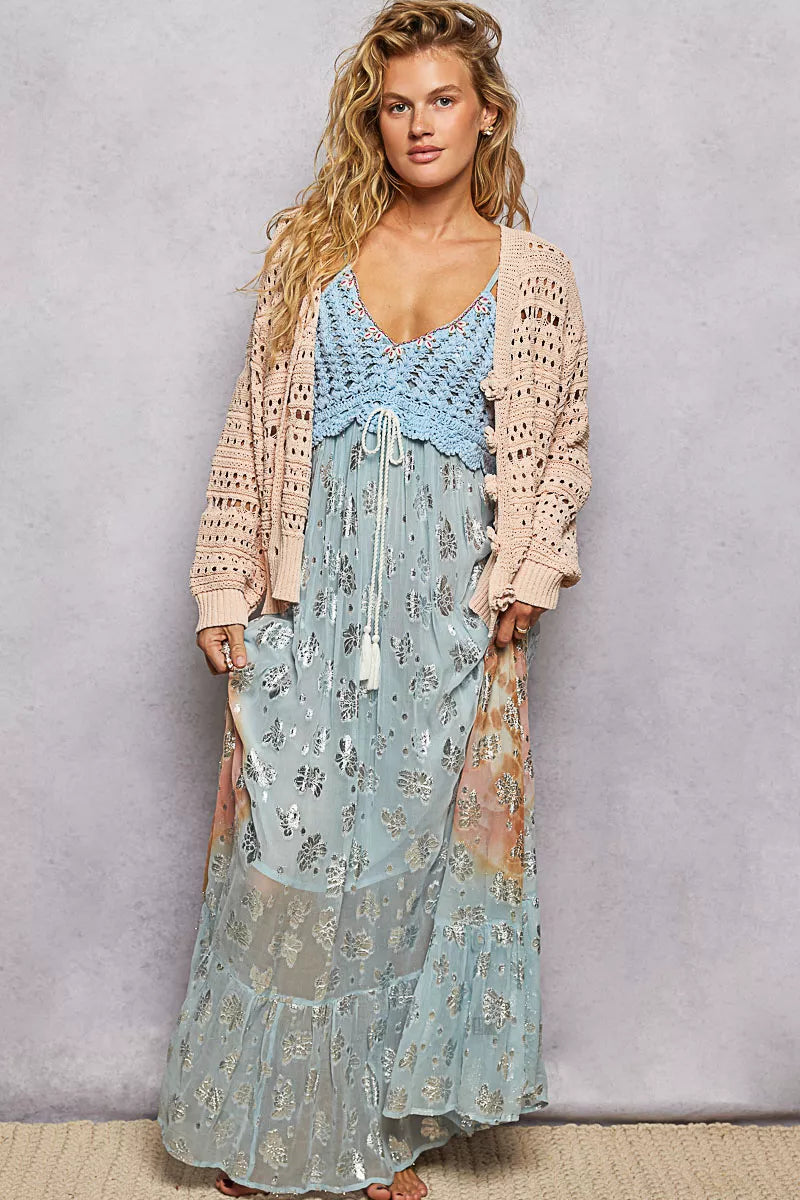 pol open knit POL Open-knit Floral Button Cardigan view 5 (layer) - shop at us.meeeshop