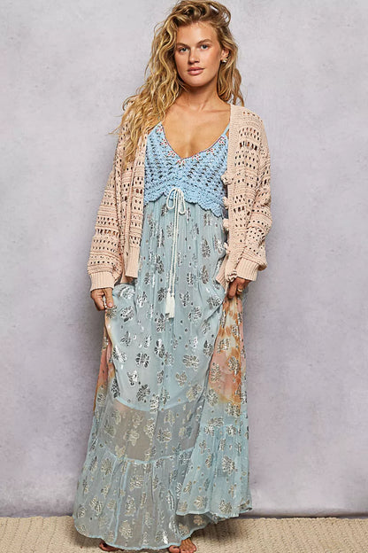 pol open knit POL Open-knit Floral Button Cardigan view 5 (layer) - shop at us.meeeshop
