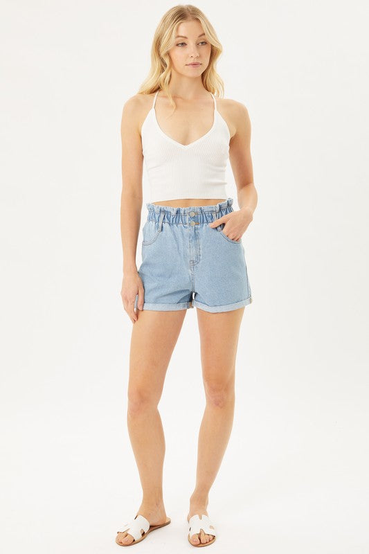 Love Tree Double Buttoned Waistband Denim Shorts | us.meeeshop