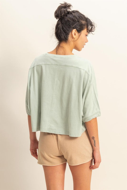 HYFVE Lightweight Round Neck Batwing Sleeve T-Shirt in Sage - us.meeeshop