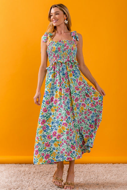 BiBi Floral Ruffle Trim Smocked Cami Dress | us.meeeshop