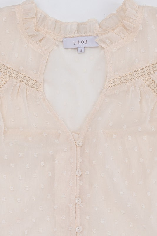 Lilou Swiss dot chiffon blouse with ruffled neck | us.meeeshop
