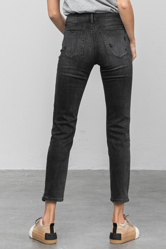mid rise distressed Mid Rise Distressed Straight Jeans view 2 (bottom) - shop at us.meeeshop