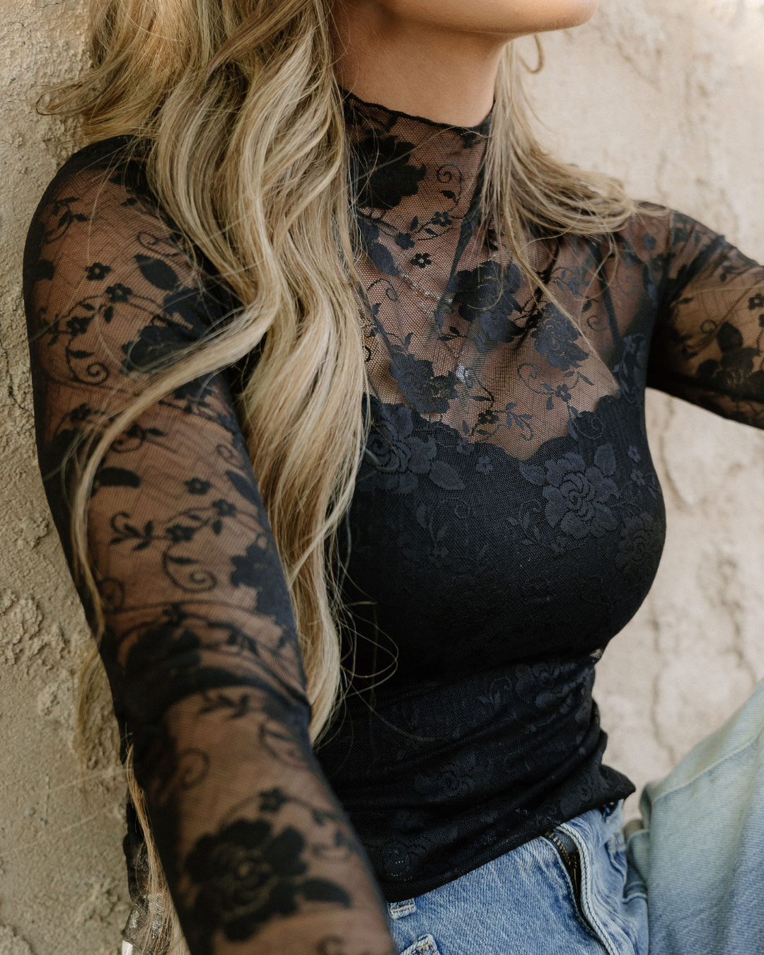 sheer floral lace Sheer Floral Lace Top - Black view 3 (top) - shop at us.meeeshop