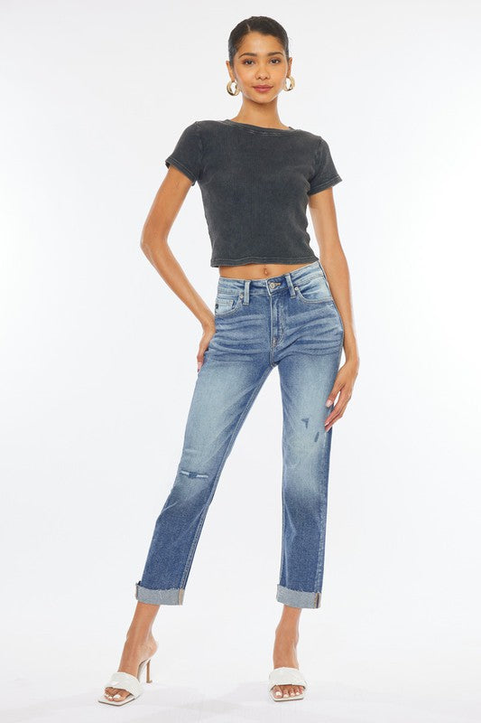 KanCan High Rise Cuffed Slim Straight Jeans | us.meeeshop