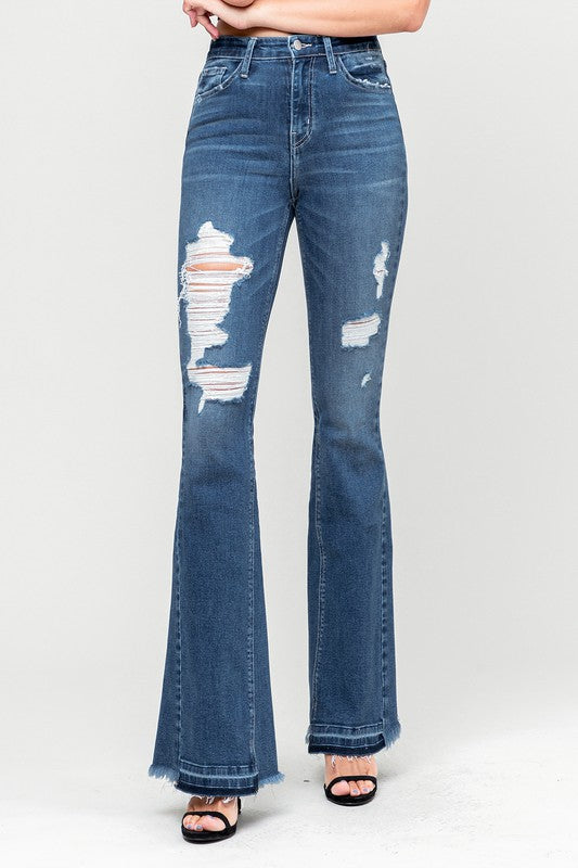 Flying Monkey High Rise Distressed Released Hem Flare Jeans | us.meeeshop