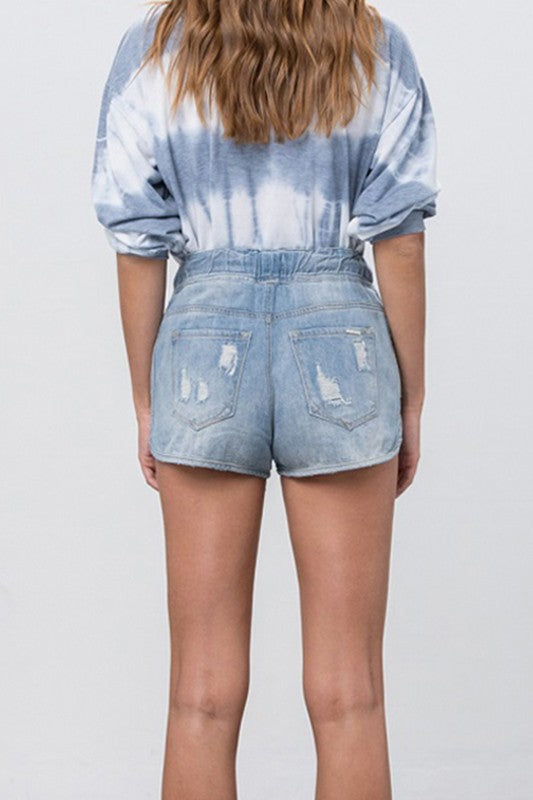 drawstring jogger denim Drawstring Jogger Denim Shorts view 2 (bottom) - shop at us.meeeshop