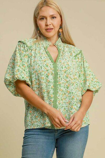 Umgee Floral Print Puff Sleeve Top Plus Size - us.meeeshop