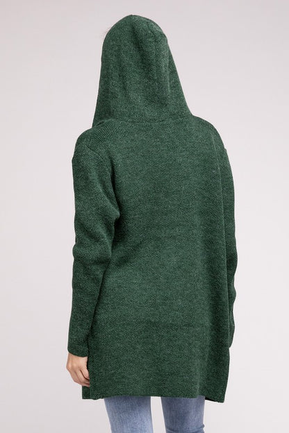 ZENANA Hooded Open Front Sweater Cardigan | us.meeeshop