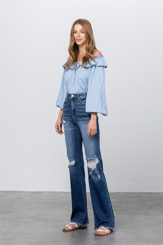 High Waist Ripped Flare Jeans | view 5 | Denim Lab USA | us.meeeshop