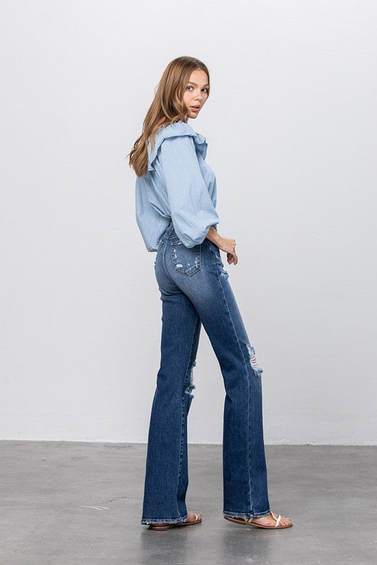 High Waist Ripped Flare Jeans | view 7 | Denim Lab USA | us.meeeshop