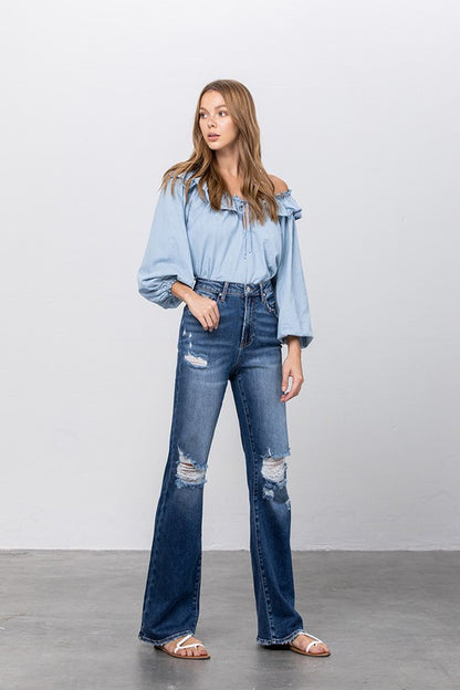 High Waist Ripped Flare Jeans | view 9 | Denim Lab USA | us.meeeshop