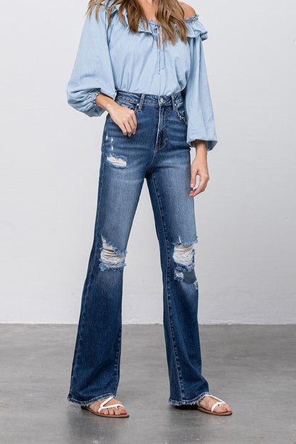 High Waist Ripped Flare Jeans | Denim Lab USA | us.meeeshop