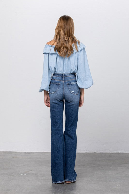 High Waist Ripped Flare Jeans | view 6 | Denim Lab USA | us.meeeshop