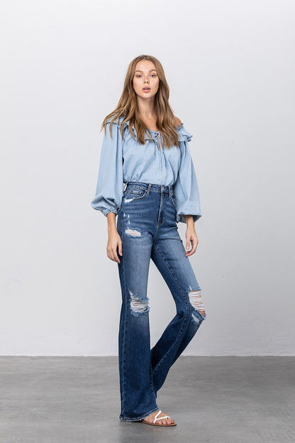 High Waist Ripped Flare Jeans | view 8 | Denim Lab USA | us.meeeshop
