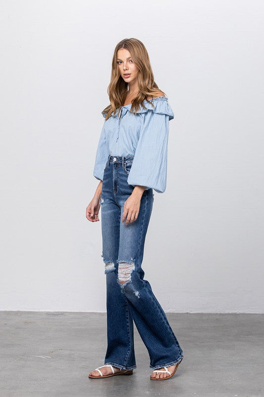 High Waist Ripped Flare Jeans | view 4 | Denim Lab USA | us.meeeshop