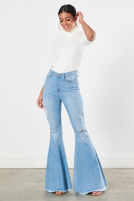 Vibrant MiU Distressed Flare Jeans | us.meeeshop