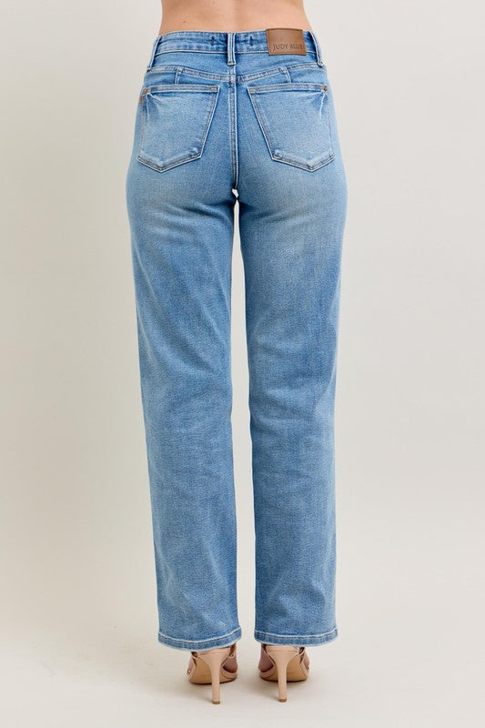 Judy Blue Full Size Tummy Control Vintage Wash Straight Jeans Plus Size - us.meeeshop