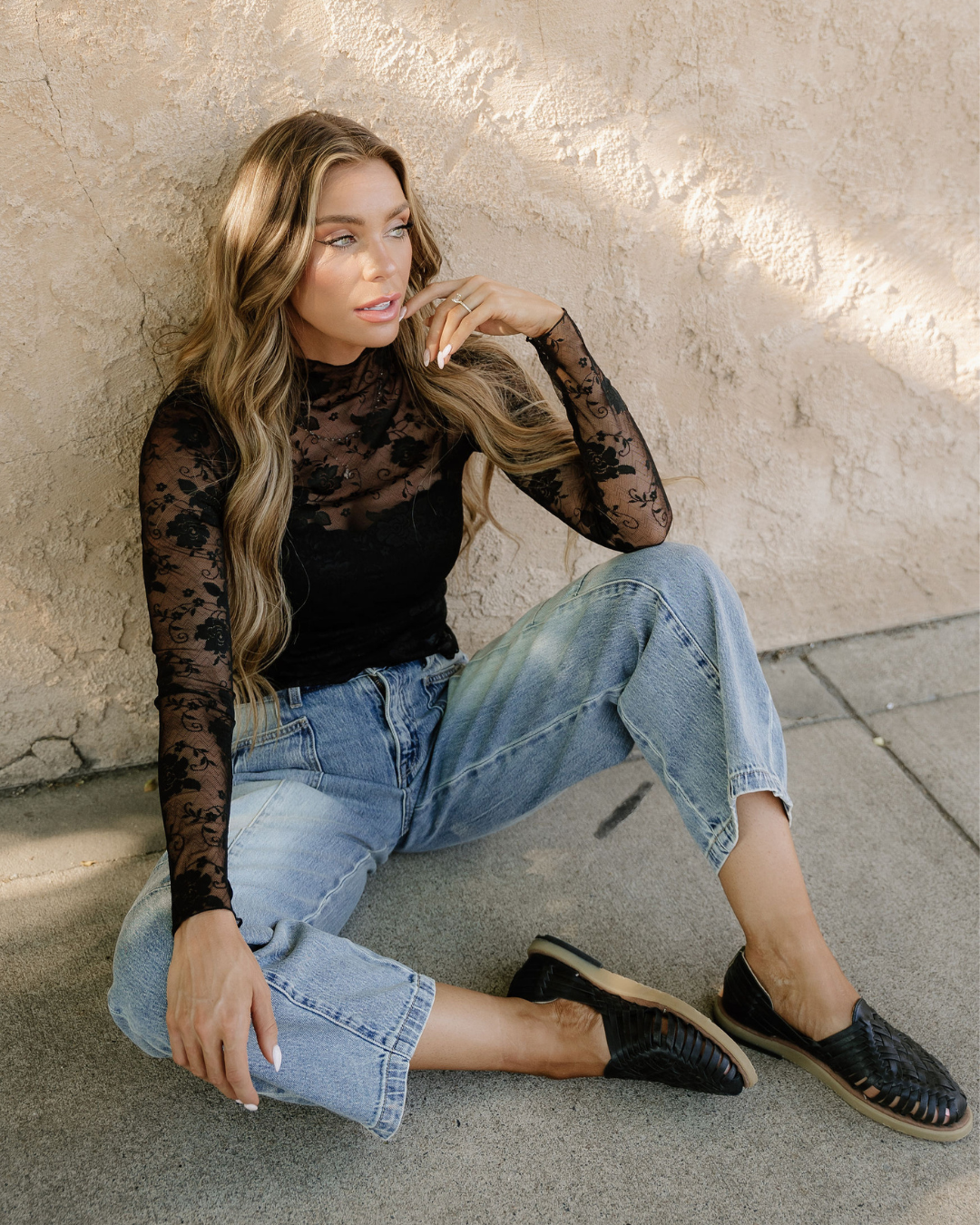sheer floral lace Sheer Floral Lace Top - Black view 4 (top) - shop at us.meeeshop