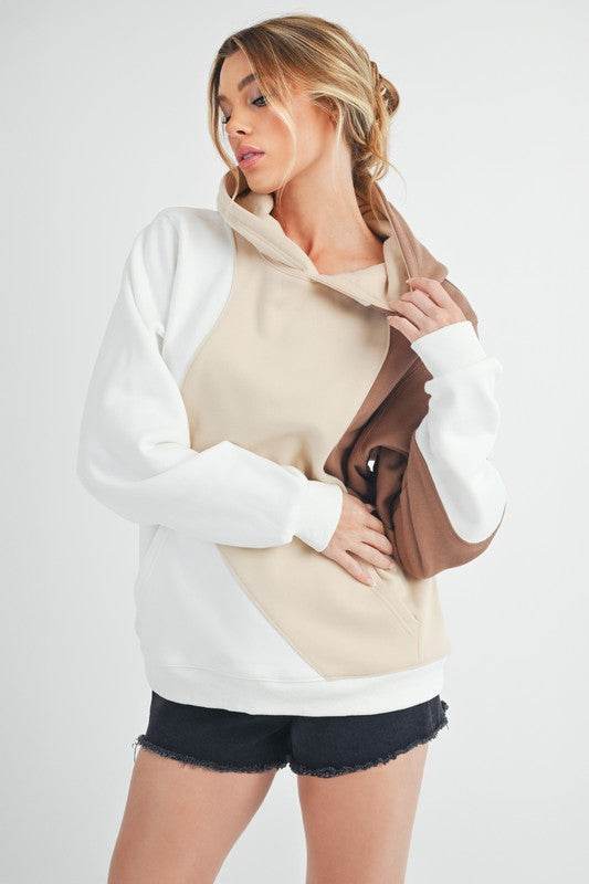 Aemi + Co Color Block Hoodie with Kangaroo Pocket - us.meeeshop