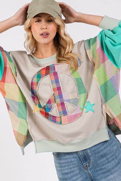 SAGE + FIG Contrast Peace Patch Dropped Shoulder Sweatshirt - us.meeeshop