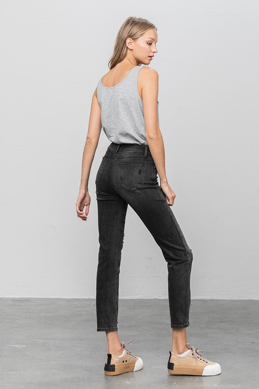 Mid Rise Distressed Straight Jeans us.meeeshop -  Pants