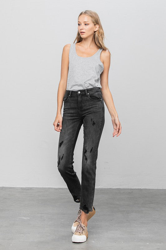 Mid Rise Distressed Straight Jeans us.meeeshop -  Pants