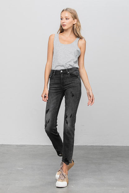 Mid Rise Distressed Straight Jeans us.meeeshop -  Pants