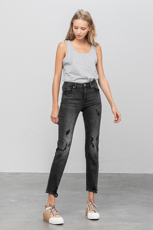 Mid Rise Distressed Straight Jeans us.meeeshop -  Pants