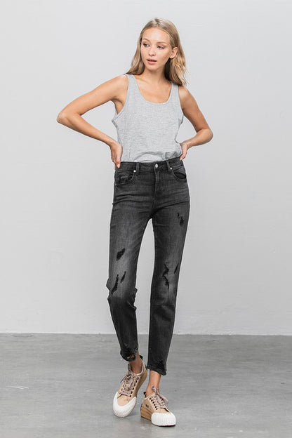 Mid Rise Distressed Straight Jeans us.meeeshop -  Pants